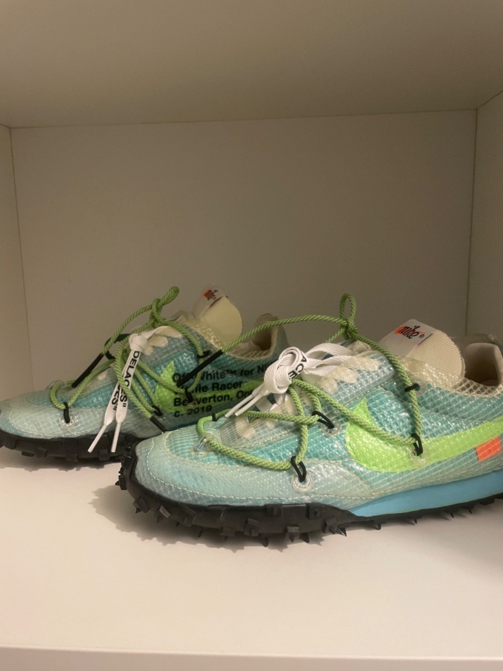 Nike x Off-White Woman’s Waffle Racer "Vivid Sky" Size 5.5 - Picture 4 of 8